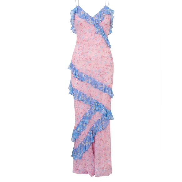 Love Shack Fancy Rialto Rose Print Ruffle Maxi Dress - Picture 7 of 7